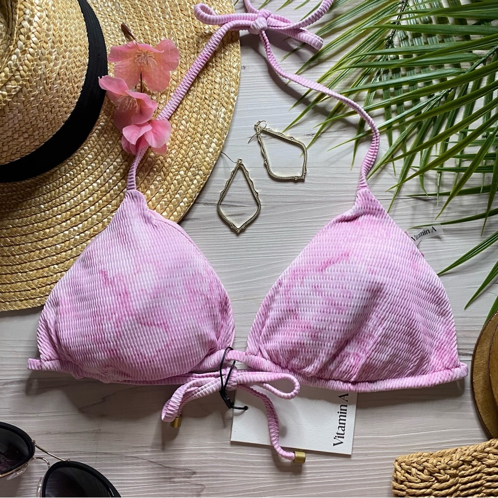 Vitamin A 🌴 Tie Dye Ruched Sliding Halter Tri Bikini Top